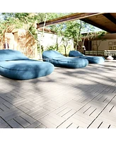10 Pcs Interlocking Deck Tiles Checker Pattern, 12" x 12" Light Gray Square Acacia Hardwood Outdoor Flooring for Patio, Bancony, Pool Side,.