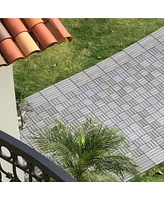 30 Pcs Interlocking Deck Tiles Checker Pattern, 12" x 12" Square Light Gray Acacia Hardwood Outdoor Flooring for Patio, Bancony, Pool Side,.