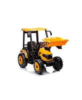 Streamdale Furniture Pedal Tractors with Working Loader and Backhoe Digger, Kids' Ride on Car Toys 24V Battery Powered Electric Vehicles with Trailer,