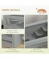 2-Level Hamster Cage Mice and Rat House, Small Animal Habitat for Guinea Pigs, Chinchillas with Openable Top, Front Door, Shelf and Ladder, Gray