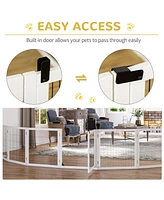 Wooden Dog Gate, 170" Freestanding Pet Gate, 6-Panel Foldable Dog Safety Barrier with 2 Support Feet for House Doorway Stairs, Small and Medium D