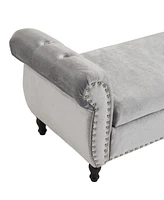 Velvet Multifunctional Storage Rectangular ottoman bench with 1 Pillow, Beige