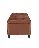 Luxurious Velvet Ottoman with Lift-Top Storage and Waffle Stitching