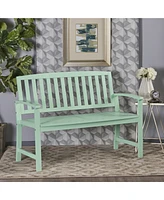 Farmhouse-Style Acacia Wood Bench In Light Mint