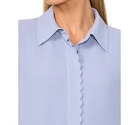 CeCe Women's Scalloped-Trim Collared Long-Sleeve Blouse