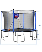 Streamdale Furniture 15FT Trampoline with Basketball Hoop Inflator and Ladder, 6pcs extra safety net pole sleeves- Blue