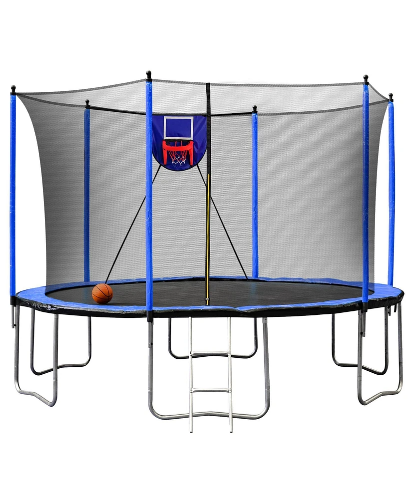 Streamdale Furniture 15FT Trampoline with Basketball Hoop Inflator and Ladder, 6pcs extra safety net pole sleeves- Blue