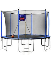 Streamdale Furniture 15FT Trampoline with Basketball Hoop Inflator and Ladder, 6pcs extra safety net pole sleeves- Blue