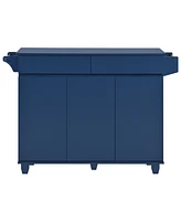53.2" Kitchen Island with Drop Leaf, Kitchen Storage Cart with Spice Rack, Towel Rack and 2 Drawers, Rolling Kitchen Island on Wheels with Adjust