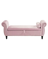 Streamdale Furniture Velvet Multifunctional Storage Rectangular ottoman bench with 1 Pillow, Pink