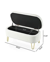 Simplie Fun Oval Storage Bench for Living Room Bedroom End of Bed, Upholstered Storage Ottoman Entryway Bench With Metal Legs, Cream