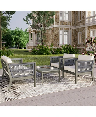 Streamdale Furniture 4-Pieces Acacia Wood Patio Furniture Set, Outdoor Furniture with Coffee Table, Patio Conversation Set Deep Seating with Soft Cush