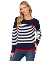 CeCe Women's Sailor Stripe Heart-Trim Sweater