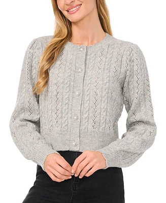 CeCe Women's Beaded-Button Pointelle Cardigan Sweater