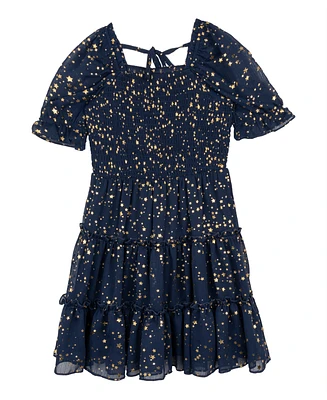 Rare Editions Little Girls Star Foil Ruffle Tier Dress