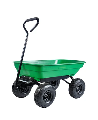 Streamdale Furniture Garden Dump Cart with Steel Frame Outdoor Wagon with 10 Inch Pneumatic Tires, 55L Capacity, Green