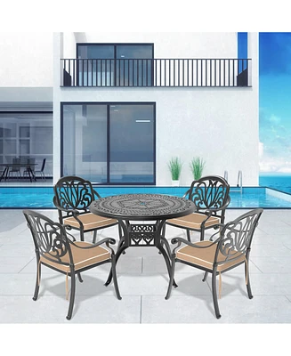 Streamdale Furniture (Cushions In Random Colors)5-Piece Set Of Cast Aluminum Patio Furniture With Cushions