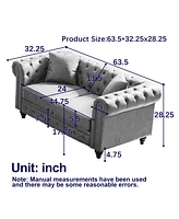63.5" Contemporary Design chesterfield sofa, Tech Fabric Button Design Living Room Sectional, Button Tufted with Nail Design Arms with 2 Pillows,