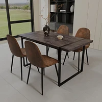 Streamdale Furniture Mdf black wooden dining table and modern dining chair set of 4 pieces, medieval wooden kitchen dining table set, black rectangula