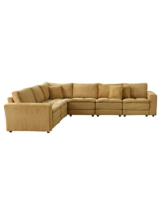 6 Seats, Oversized Sectional Sofa, L Shaped Corner Couch with Detachable Seat & Back Cushion, Corduroy Upholstery Convertible Sleeper Sofa&Couch for L