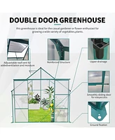 8X6FT-Green Double Door Polycarbonate Greenhouse Raised Base and Anchor Aluminum Heavy Duty Walk-in Greenhouses for Outdoor Backyard in All Season