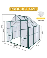 Simplie Fun 8X6FT-Green Double Door Polycarbonate Greenhouse Raised Base and Anchor Aluminum Heavy Duty Walk