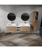 72" Wall-Mounted Bathroom Vanity With Sink and Side Cabinet, Soft Close Doors