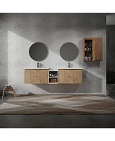 Streamdale Furniture 72" Wall-Mounted Bathroom Vanity With Sink and Side Cabinet, Soft Close Doors