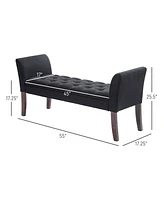 Streamdale Furniture End of Bed Bench with Button Tufted Design, Upholstered Bedroom Entryway Bench with Arms and Solid Wood Legs for Bedroom, Black