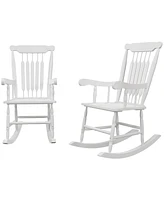 Simplie Fun Outdoor Wood Rocking Chairs Set of 2, 350 lbs. Porch Rockers with High Back for Garden, Patio, Balcony, White