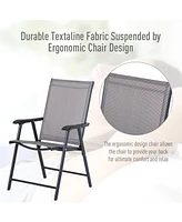 Simplie Fun Set of 2 Patio Folding Chairs, Stackable Outdoor Sling Patio Dining Chairs with Armrests for Lawn, Camping, Dining, Beach, Metal Frame, No