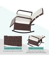 Streamdale Furniture Wicker Outdoor Rocking Chair, Patio Recliner with Adjustment Backrest, Pe Rattan Lounge Chair with Adjustable Footrest and Cushio