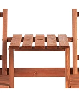 Patio Bench, Garden Bench with Middle Table and Umbrella Hole, Wooden Outdoor Bench for Patio, Porch, Poolside, Balcony, Orange