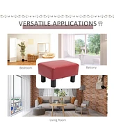 Ottoman Foot Rest, Small Foot Stool with Faux Leather Upholstery, Rectangular Ottoman Footrest with Padded Foam Seat and Plastic Legs, Red