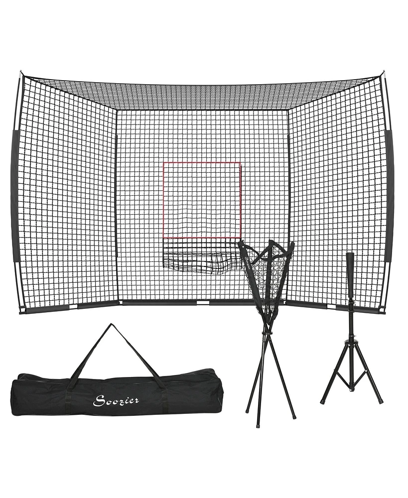 Streamdale Furniture 17' x 5.5' Baseball Net with Strike Zone, Tee, Caddy, and Carry Bag for Pitching and Hitting, Portable Extra Large Softball and B