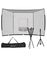 Streamdale Furniture 17' x 5.5' Baseball Net with Strike Zone, Tee, Caddy, and Carry Bag for Pitching and Hitting, Portable Extra Large Softball and B