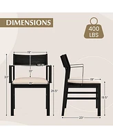 Gymax Dining Chair w/ Arms Set of 2 Modern Kitchen Chairs & Contoured Backrest Black & Beige