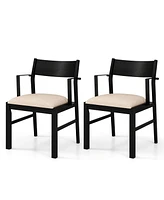 Gymax Dining Chair w/ Arms Set of 2 Modern Kitchen Chairs & Contoured Backrest Black & Beige