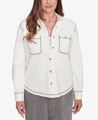 Alfred Dunner Petite Copenhagen Button Up Shirt Jacket