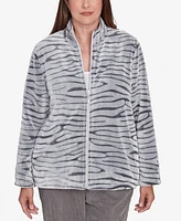 Alfred Dunner Petite Copenhagen Fuzzy Sculpted Zebra Animal Jacket