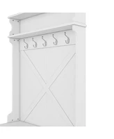 Hall Tree with Top Shelf and Storage Bench, Hallway Shoe Cabinet with Sliding Doors, Coat Rack with 5 Hanging Hooks for Entryways Hallways, White