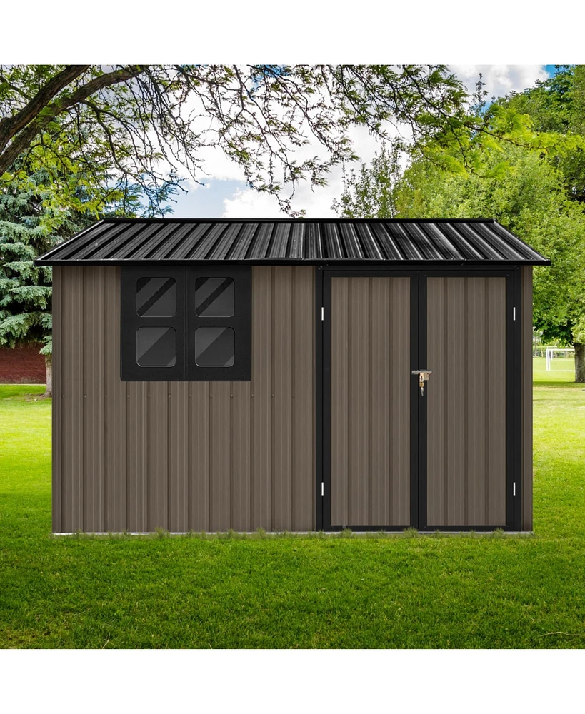 Simplie Fun Metal garden sheds 6ftx8ft outdoor storage sheds brown with window