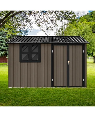 Simplie Fun Metal garden sheds 6ftx8ft outdoor storage sheds brown with window