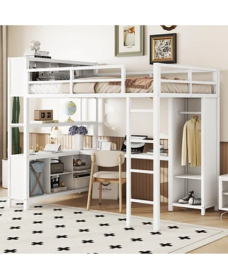 Streamdale Furniture Metal Loft Bed with Wardrobe And L