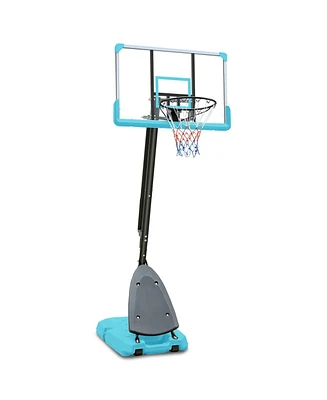 Simplie Fun Height Adjustable 7 to 10ft Basketball Hoop 44 Inch Backboard Portable Basketball Goal System with Blue Stable Base and Wheels, Use for Ou