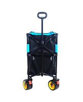 Big large capacity Folding cart Extra Long Extender Wagon Cart Folding Wagon Garden Shopping Beach Cart (black + blue)