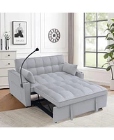 Simplie Fun Modern Velvet Loveseat Futon Sofa Couch w/Pullout Bed, Small Love Seat Lounge Sofa with adjustable Reclining Backrest, Toss Pillows, Pocke