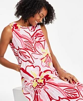 Charter Club Women's Woven Linen Printed Midi Dress, Created for Macy's