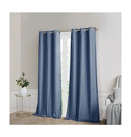 Simplie Fun Tonal Printed Faux Silk Total Blackout Curtain Panel Pair(2 Pcs Window Panels)