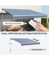 13' x 10' Electric Awning with Led Lights, Retractable Awning, UV40+ Sun Shade Shelter with Remote Controller and Crank Handle for Deck, Balcony, Yard